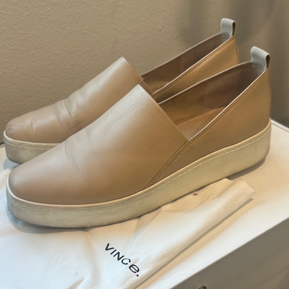 Vince Beige Leather Slip-On Shoes